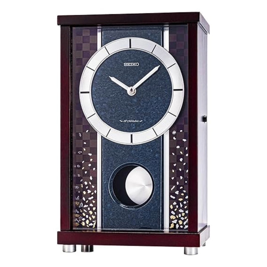 Seiko Table Clock Elegant Rectangular Wooden Dual Chime Sound Pendulum QXW251BN