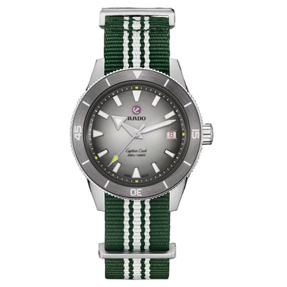 Rado watch with green strap on a white background