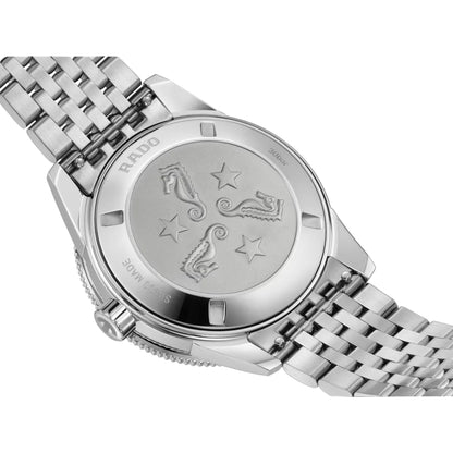 Silver watch with brand logo on a white background