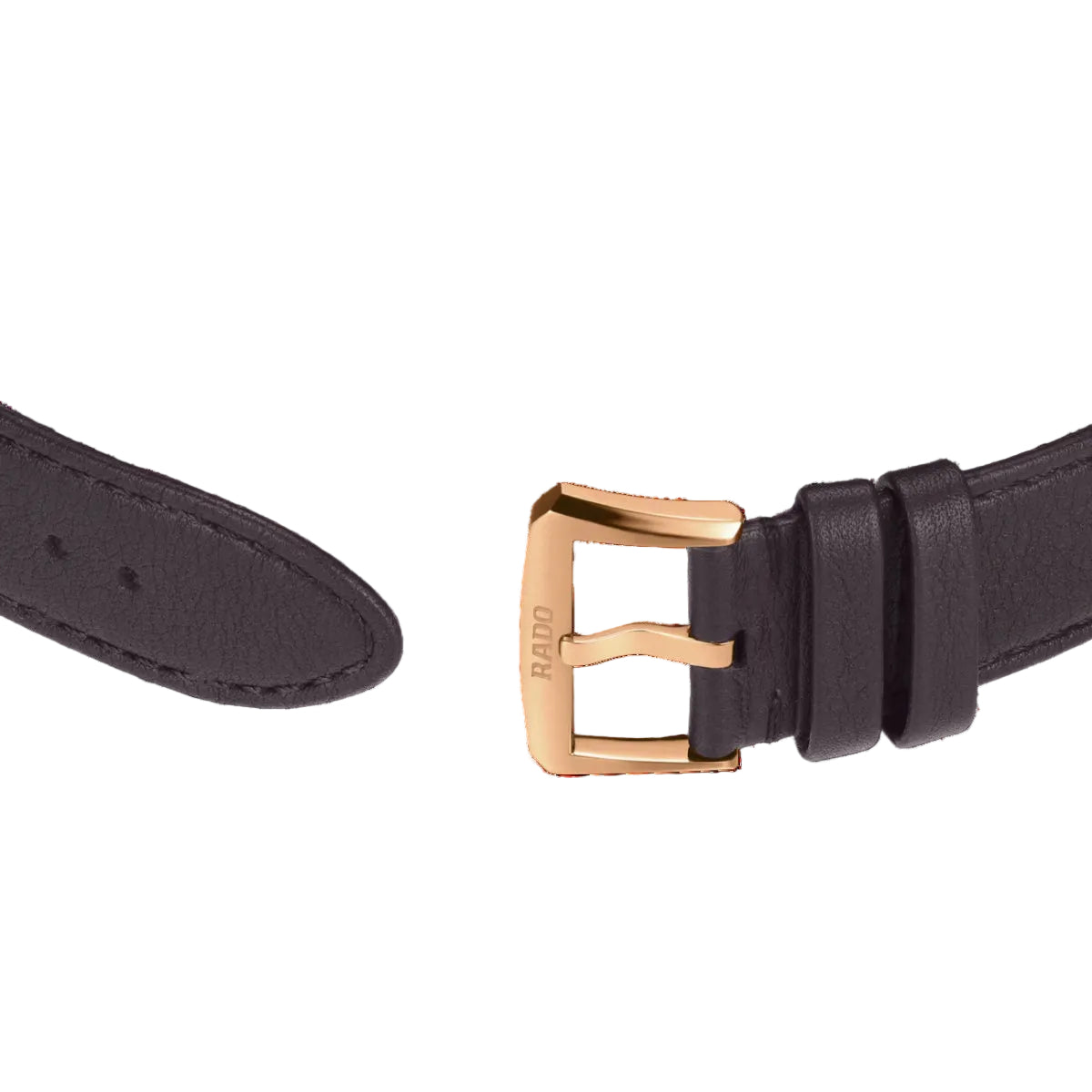 Black leather strap with a gold buckle on a black background