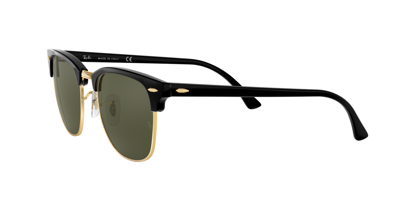 Ray-Ban Clubmaster Classic RB3016 W0365 – Black & Gold Frame, Green G-15 Lens, 51mm
