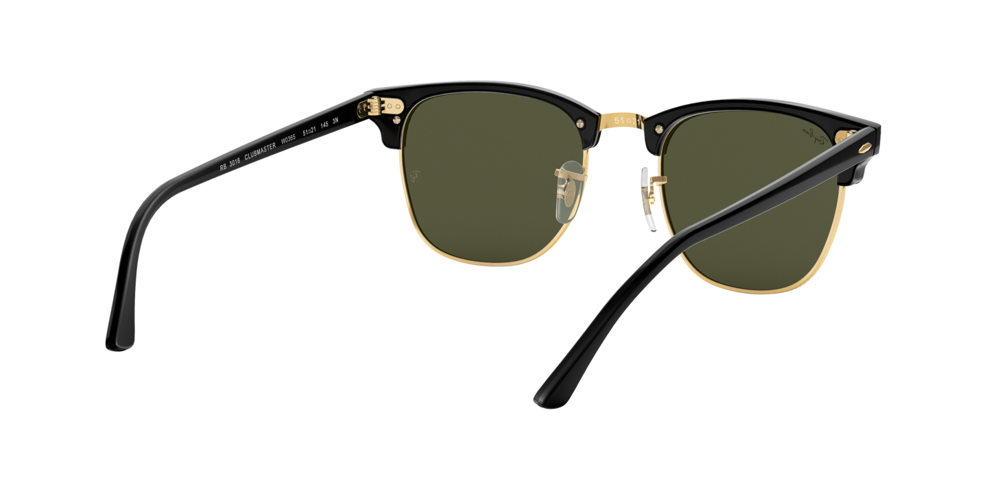 Ray-Ban Clubmaster Classic RB3016 W0365 – Black & Gold Frame, Green G-15 Lens, 51mm