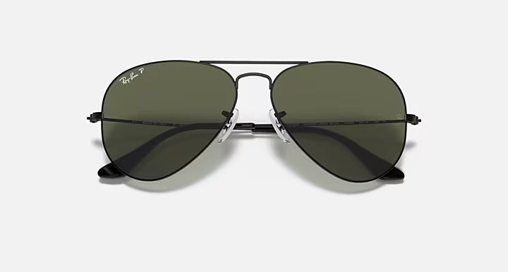 Ray-Ban RB3025 002/58 62 Aviator Sunglasses – Classic Black Frame with Polarized Green Lenses
