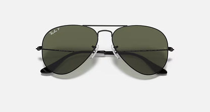 Ray-Ban RB3025 002/58 62 Aviator Sunglasses – Classic Black Frame with Polarized Green Lenses