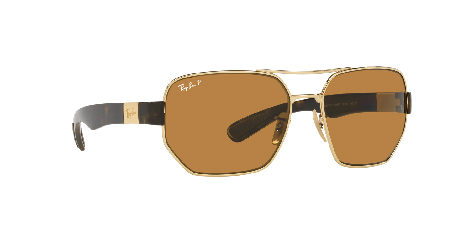 Ray-Ban RB3672 001/83 60 Unisex Irregular Polarized Sunglasses – Brown Lens & Gold Frame