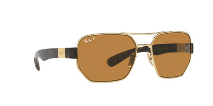 Ray-Ban RB3672 001/83 60 Unisex Irregular Polarized Sunglasses – Brown Lens & Gold Frame