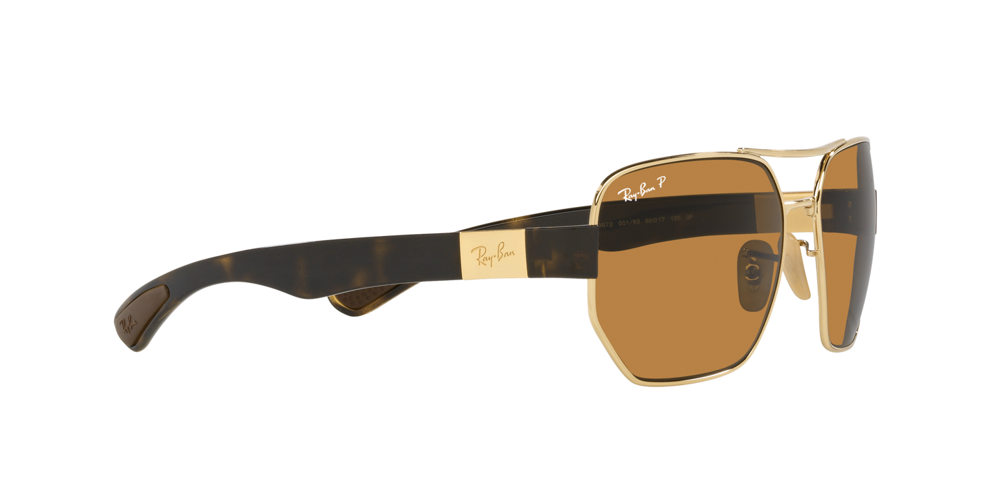 Ray-Ban RB3672 001/83 60 Unisex Irregular Polarized Sunglasses – Brown Lens & Gold Frame