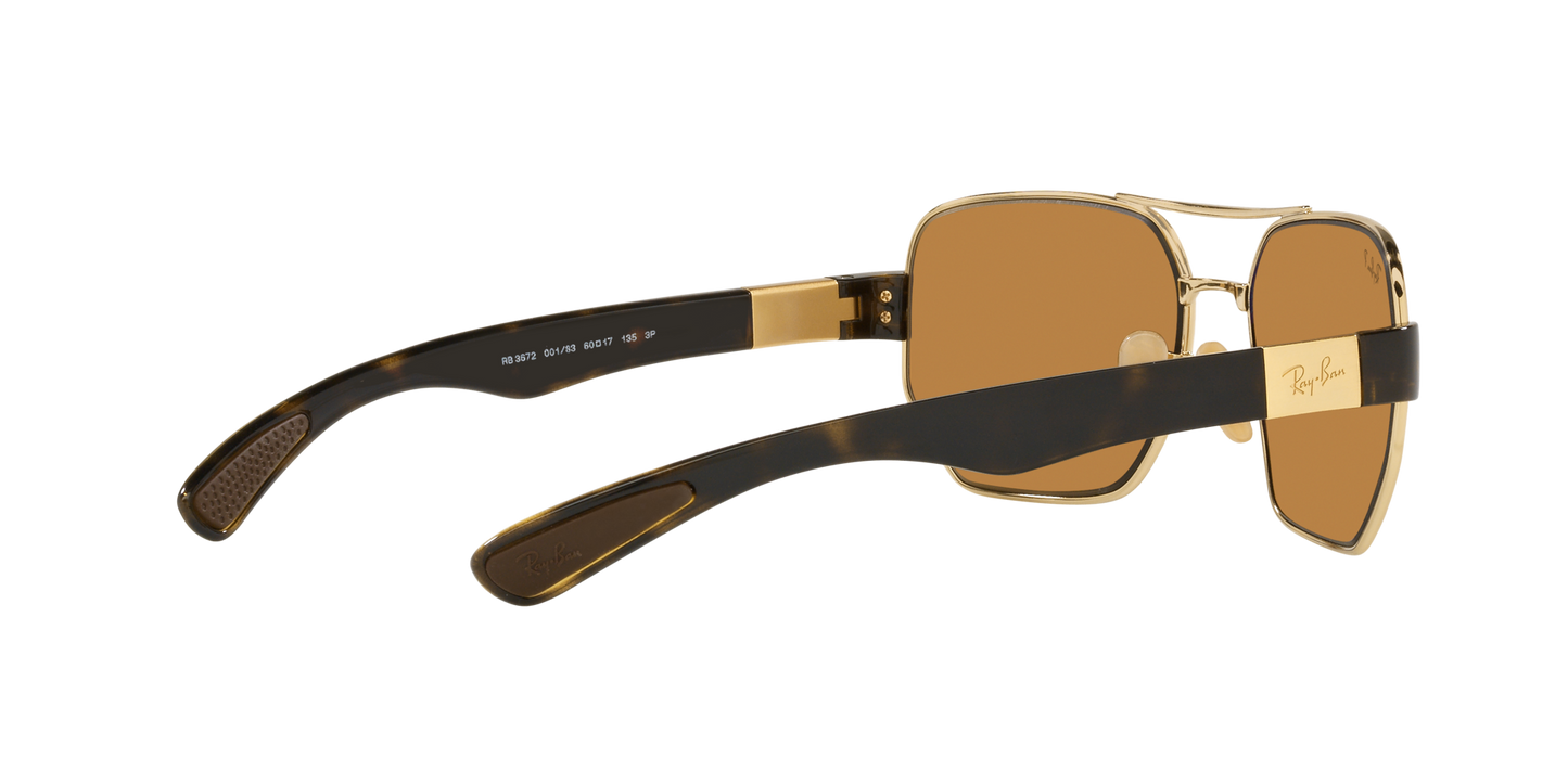 Ray-Ban RB3672 001/83 60 Unisex Irregular Polarized Sunglasses – Brown Lens & Gold Frame