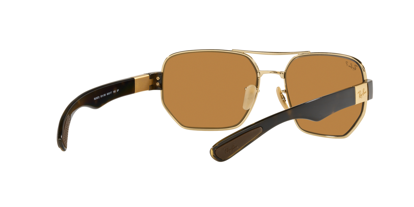 Ray-Ban RB3672 001/83 60 Unisex Irregular Polarized Sunglasses – Brown Lens & Gold Frame