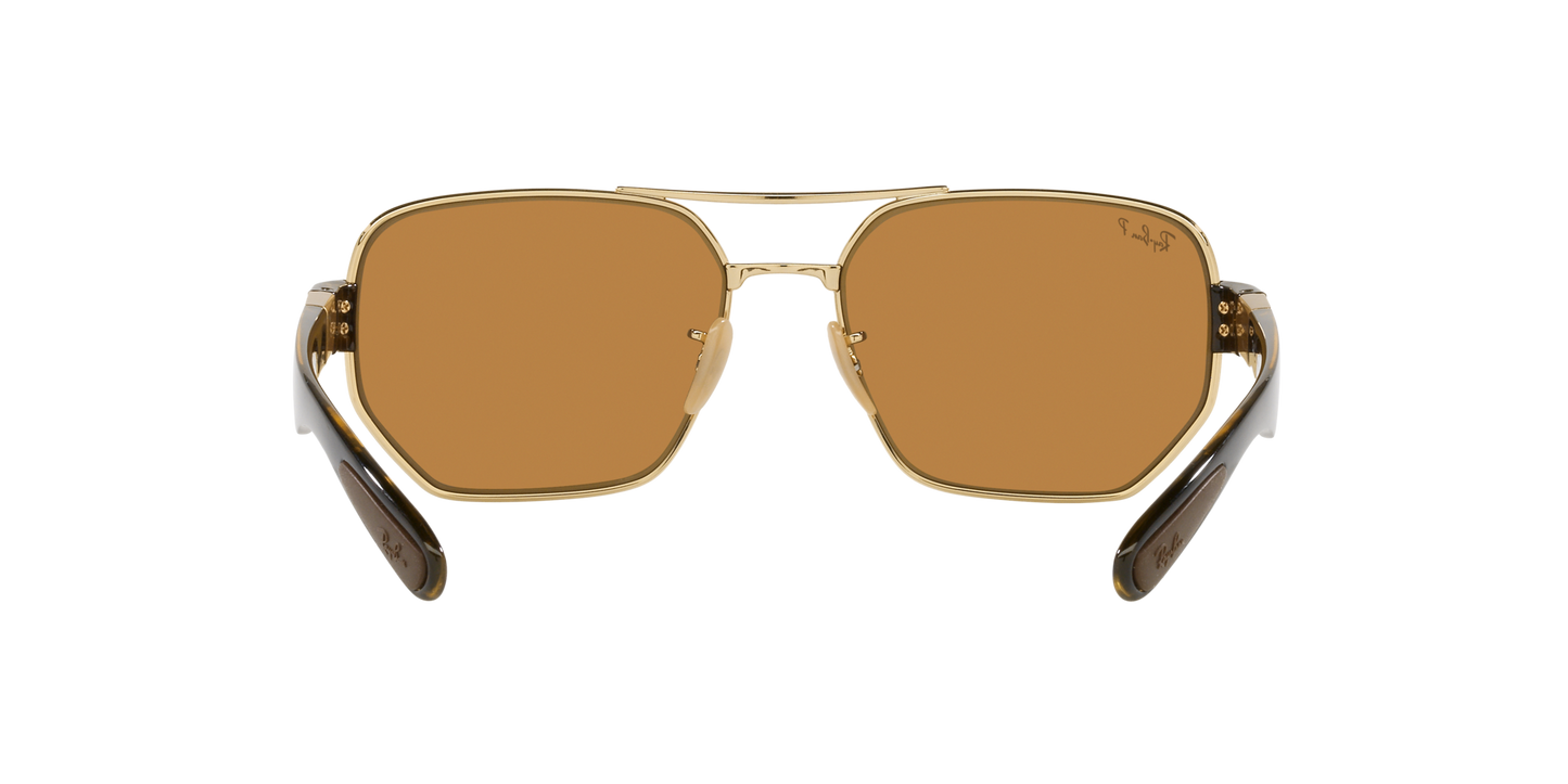 Ray-Ban RB3672 001/83 60 Unisex Irregular Polarized Sunglasses – Brown Lens & Gold Frame