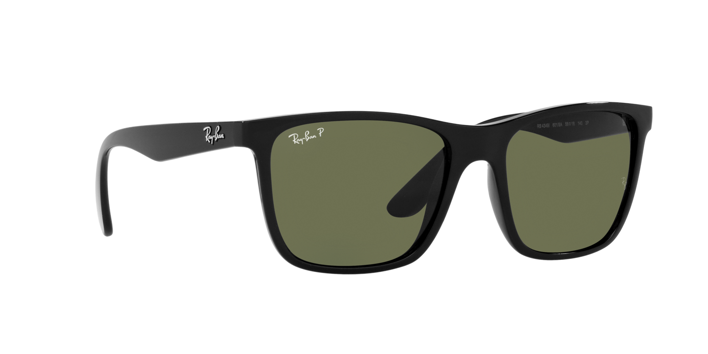 Ray-Ban RB4349I 601/9A Men’s Square Sunglasses – Polarized Green Lenses, Black Frame, 56mm