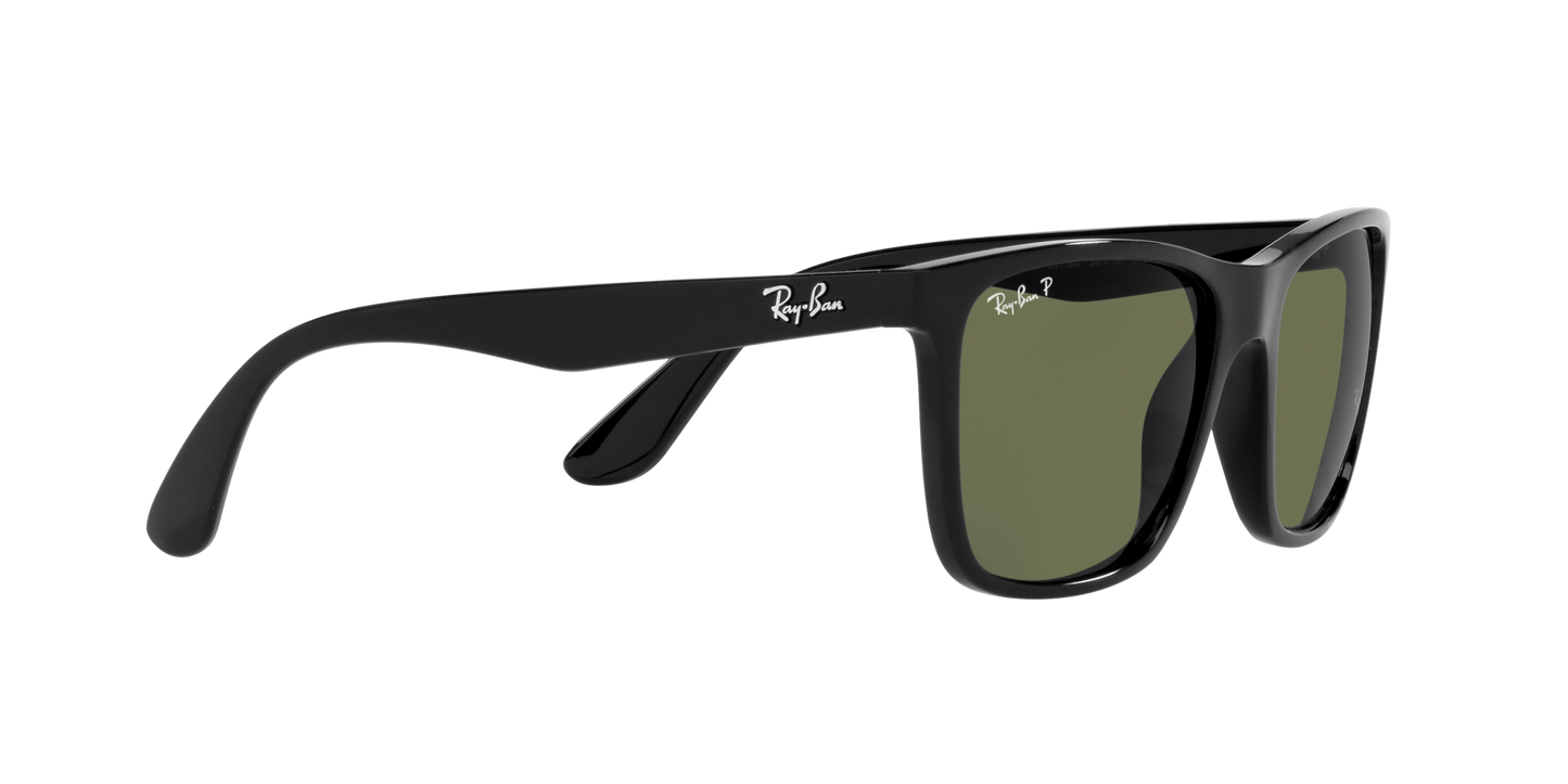 Ray-Ban RB4349I 601/9A Men’s Square Sunglasses – Polarized Green Lenses, Black Frame, 56mm