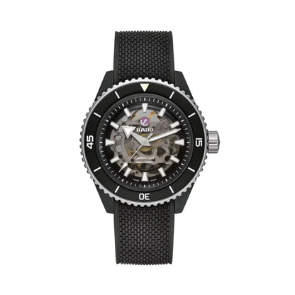 Black watch with a detailed face on a white background