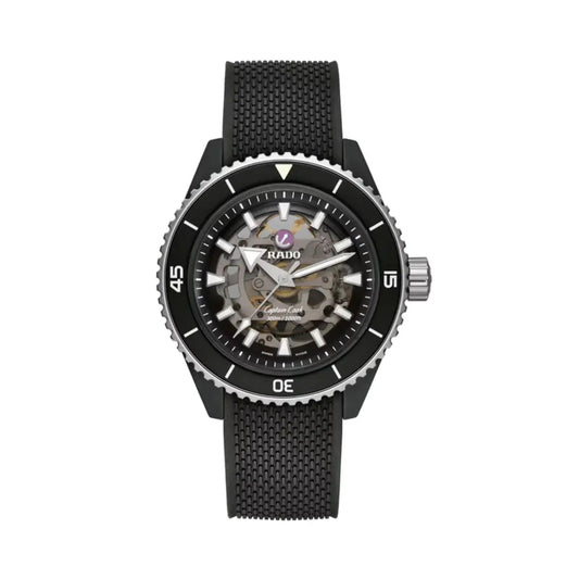 Black watch with a detailed face on a white background