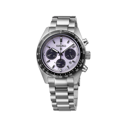 Silver Seiko watch with a white face on a white background