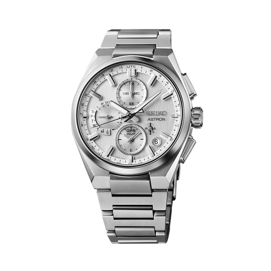 Seiko Astron GPS Solar 5X Dual-Time Chrono Silver White Men's Watch - SSH159J1