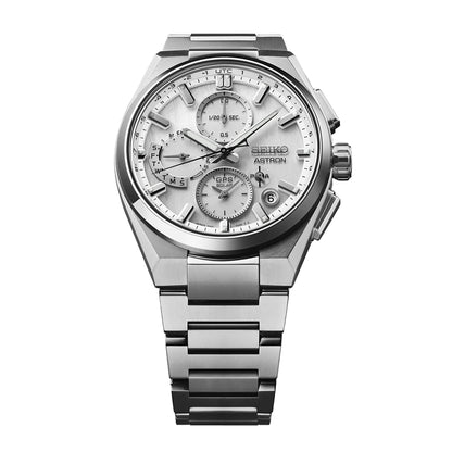 Seiko Astron GPS Solar 5X Dual-Time Chrono Silver White Men's Watch - SSH159J1