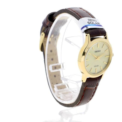 Seiko Solar Quartz Champagne Dial Women Watch SUP302P1