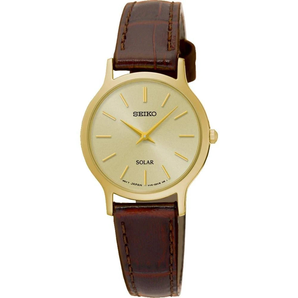 Seiko Solar Quartz Champagne Dial Women Watch SUP302P1
