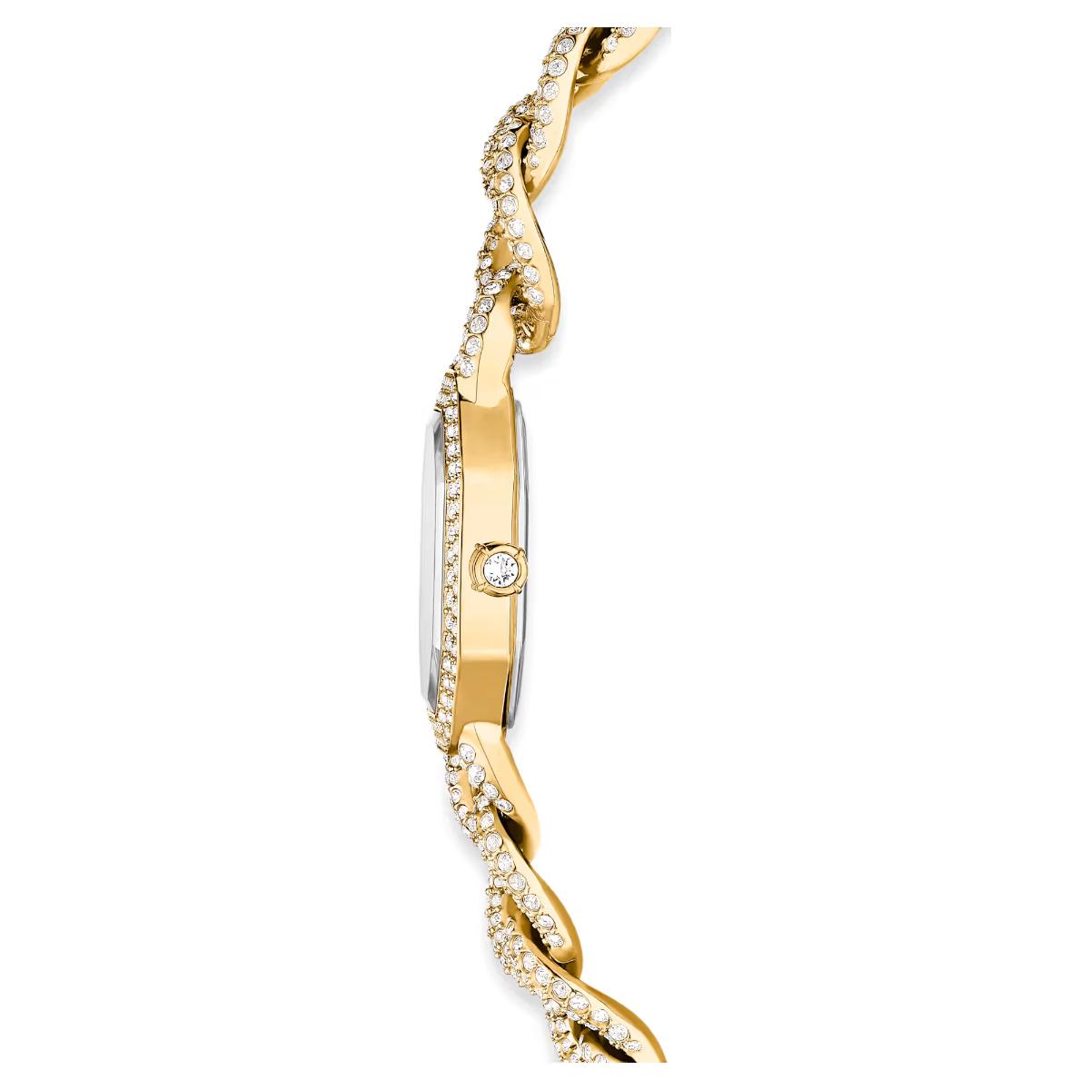 Gold bracelet with diamond accents on a white background