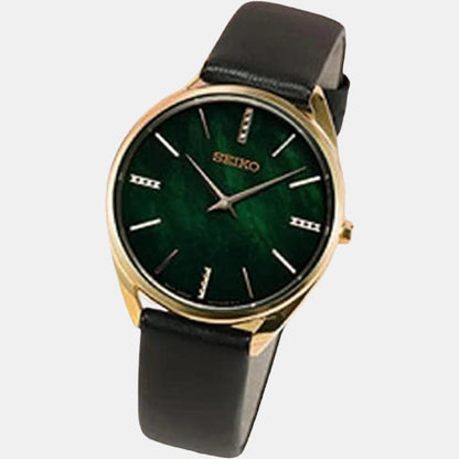 Seiko Women Quartz Green Dial Analog Leather Strep Watch SWR068P1