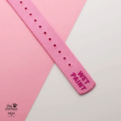 Pink ribbon with 'Wet Paint' text on a pink and gray background, featuring the Pink Panther MGM logo.