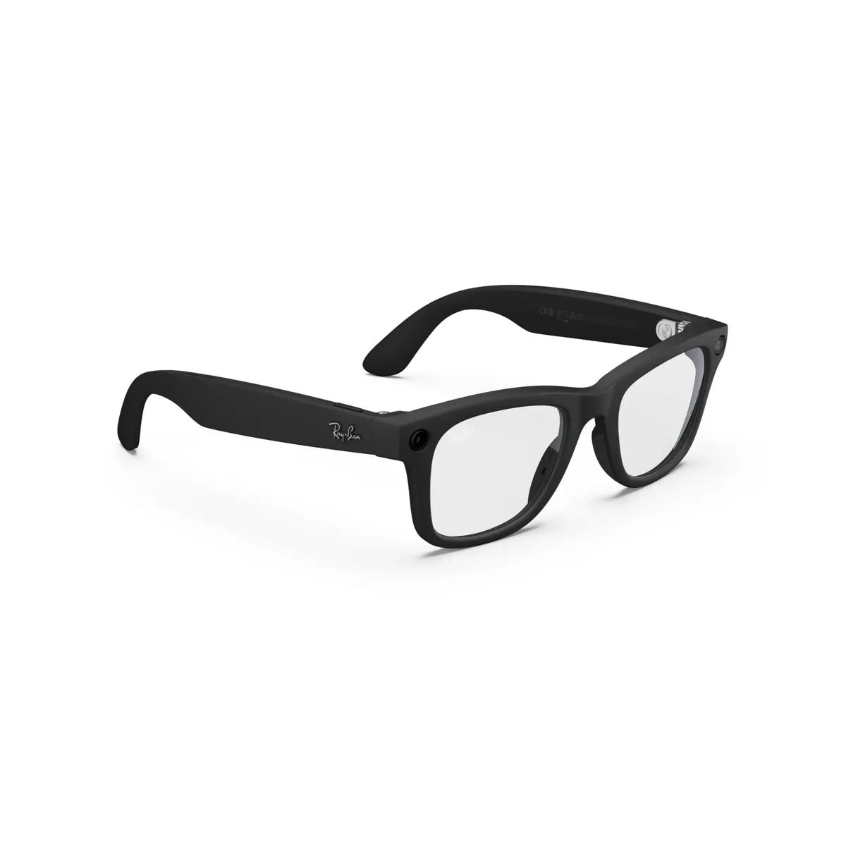 Black sunglasses with a clear lens on a white background