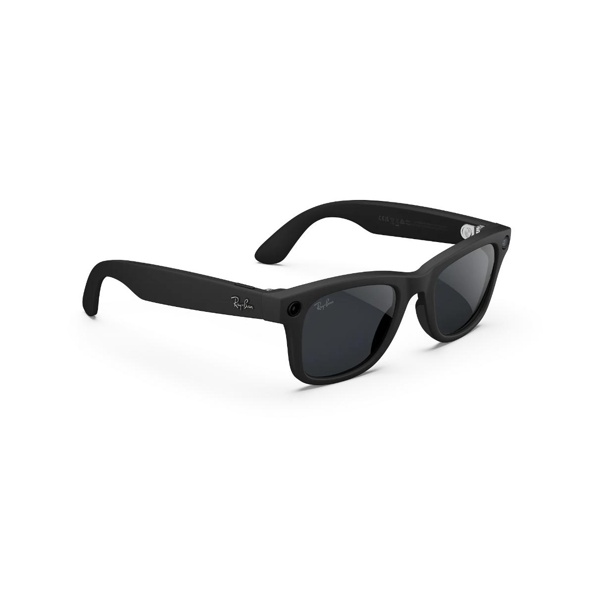 Black sunglasses with dark lenses on a white background