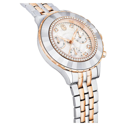Two-tone watch with silver and rose gold band on a white background