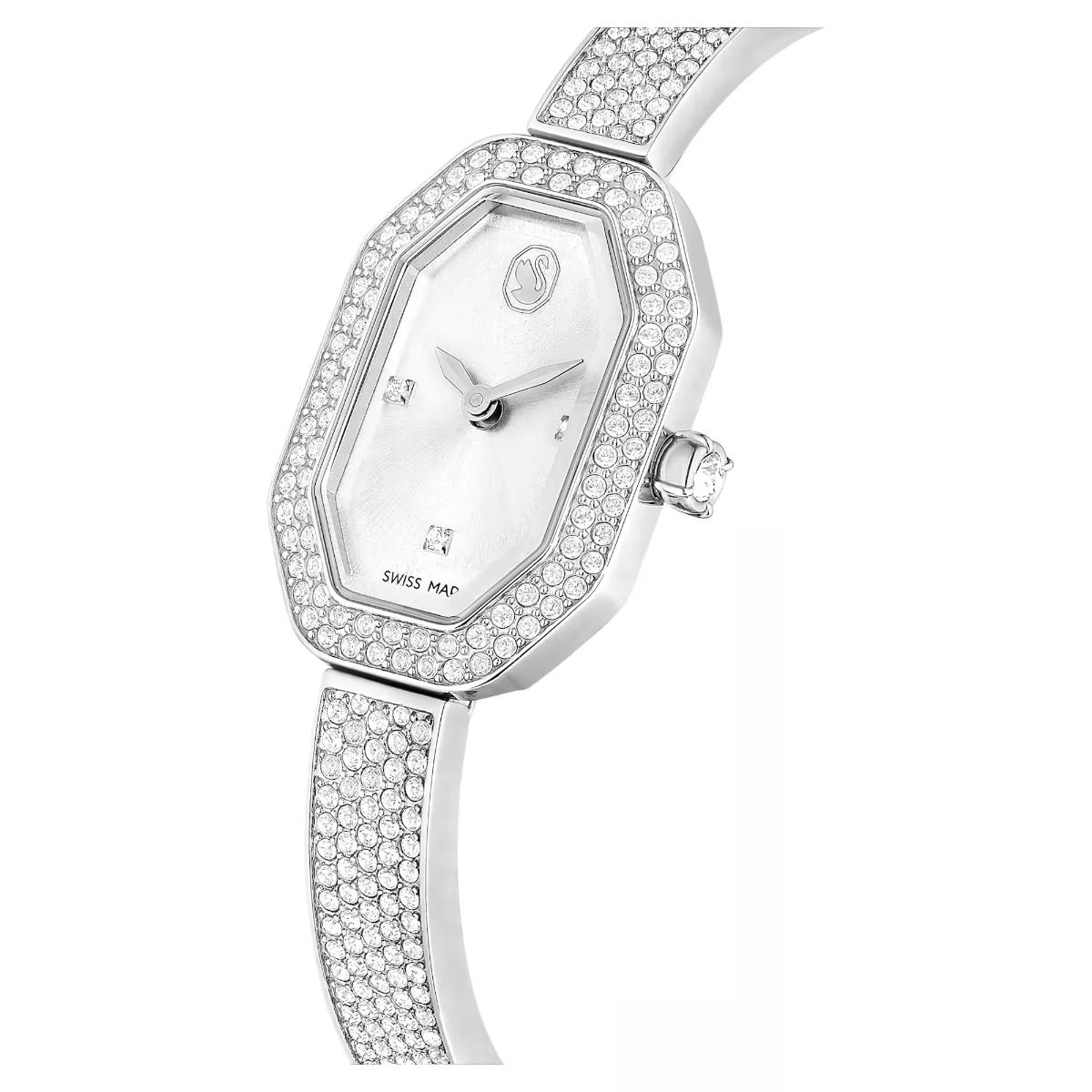 Silver watch with gemstone accents on a white background