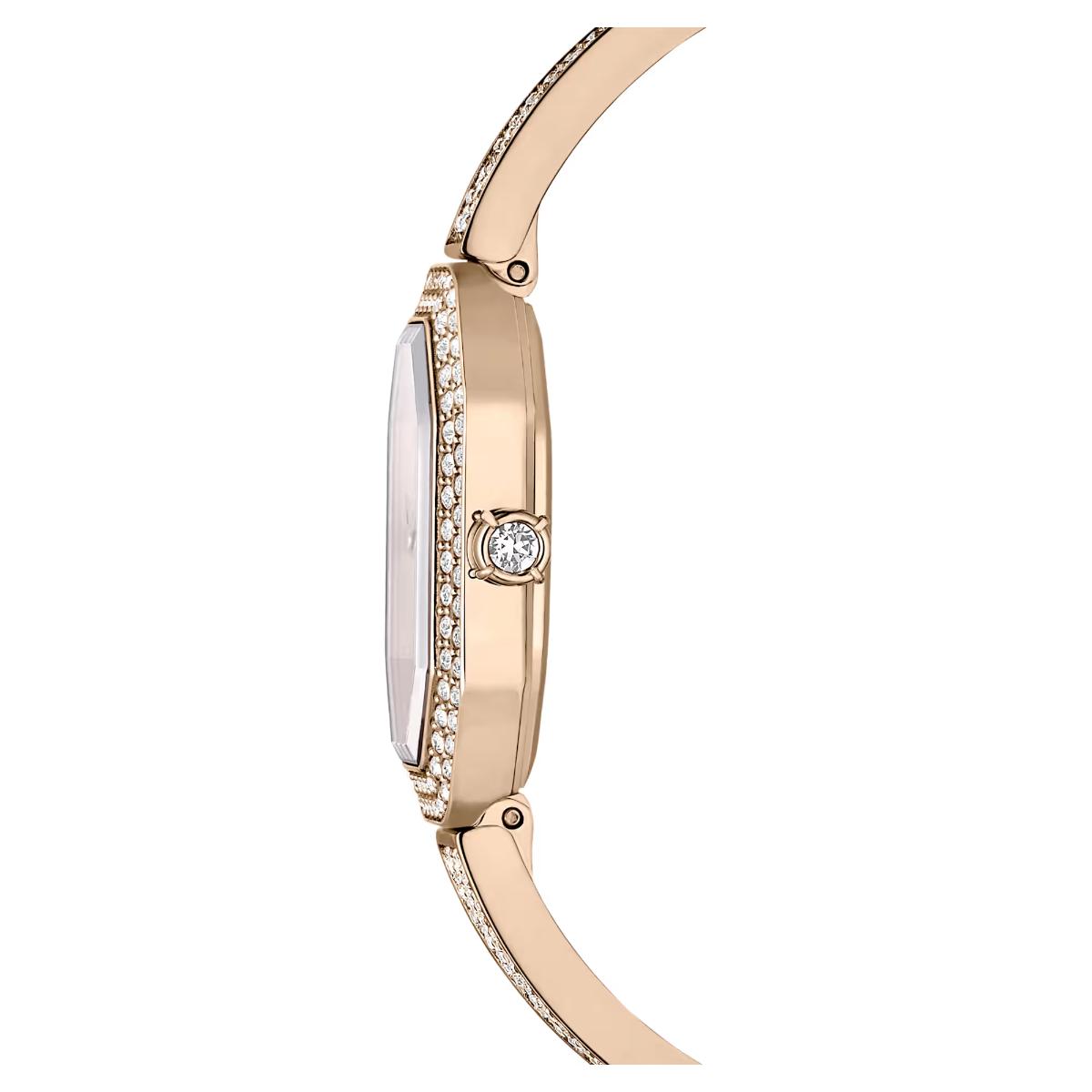 Rose gold watch with diamond accents on a white background