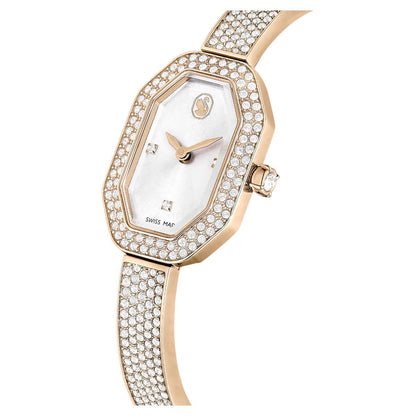 Luxury watch with rose gold case and bracelet on a white background