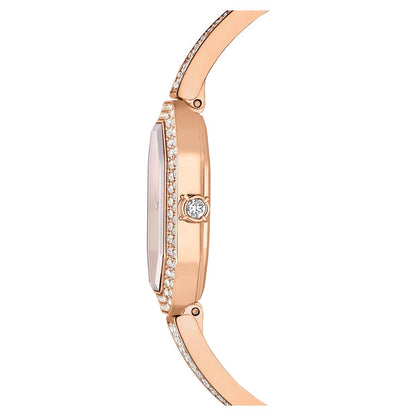 Rose gold watch with diamond accents on a white background