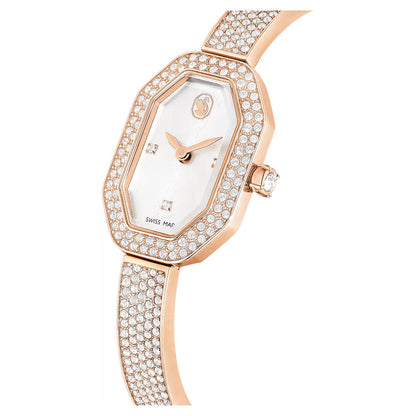 Luxury watch with rose gold case and bracelet on a white background