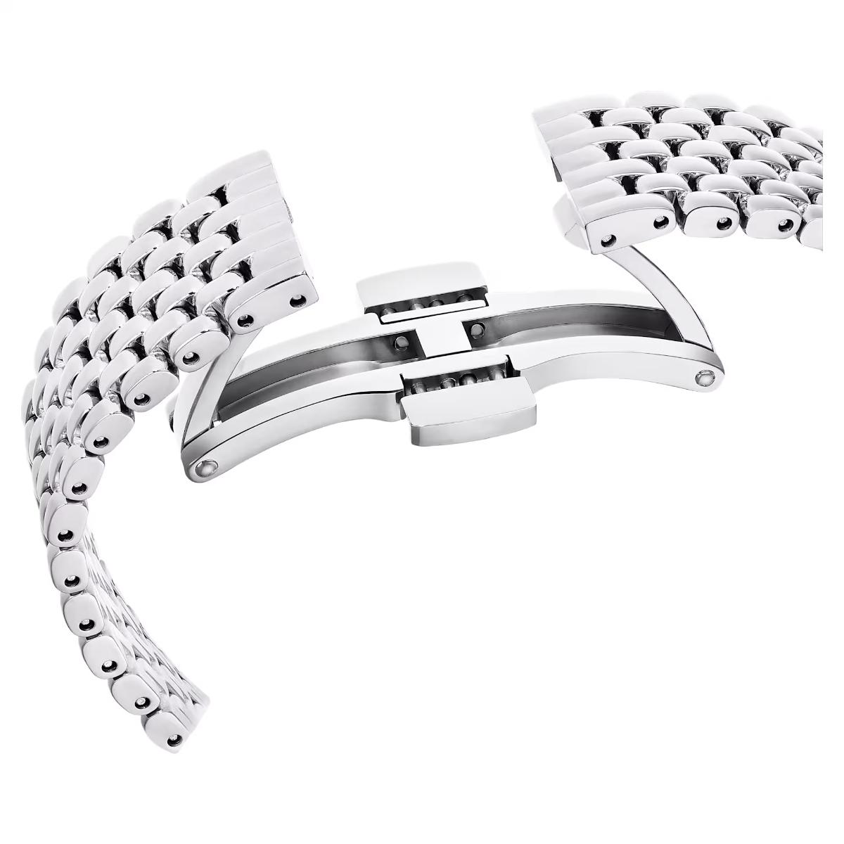 Silver metal bracelet on a white background