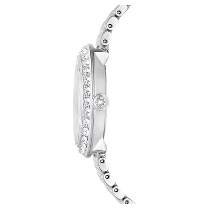Silver bracelet with diamond accents on a white background