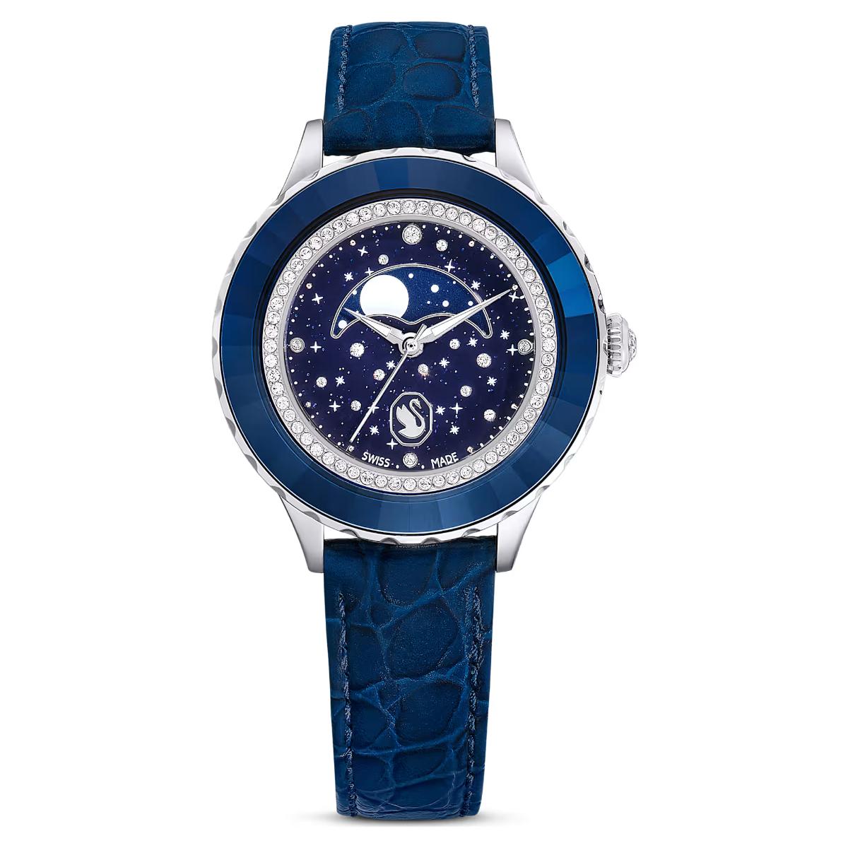 Blue watch with starry face on a white background