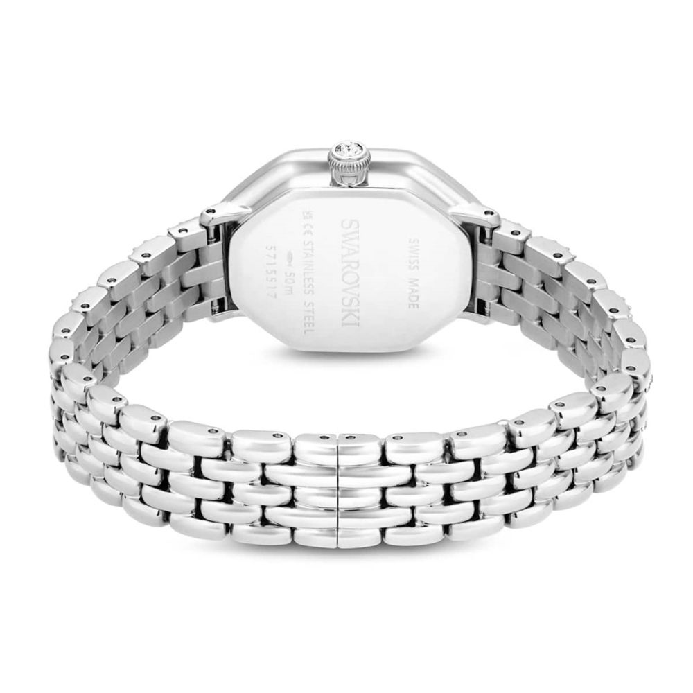 Silver watch with a metal bracelet on a white background