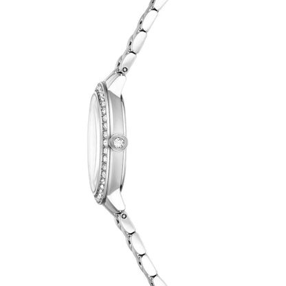 Silver watch with chain on a white background