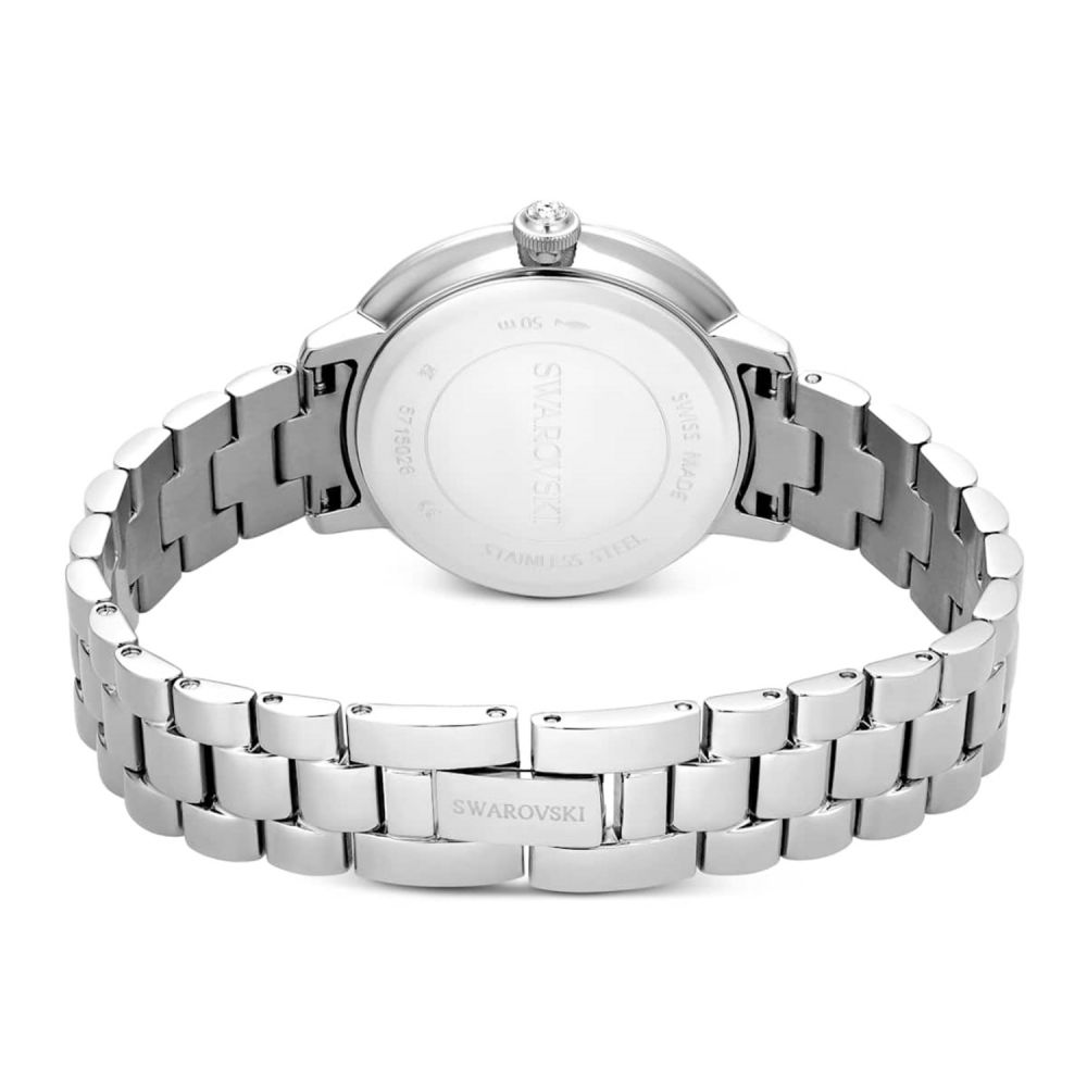Silver Swarovski watch on a white background