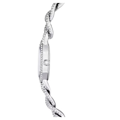 Silver bracelet with diamond accents on a white background