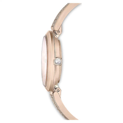 Rose gold watch with diamond accents on a white background