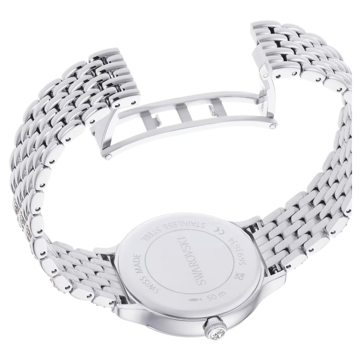 Silver watch with metal bracelet on a white background