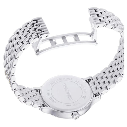 Silver watch with metal bracelet on a white background