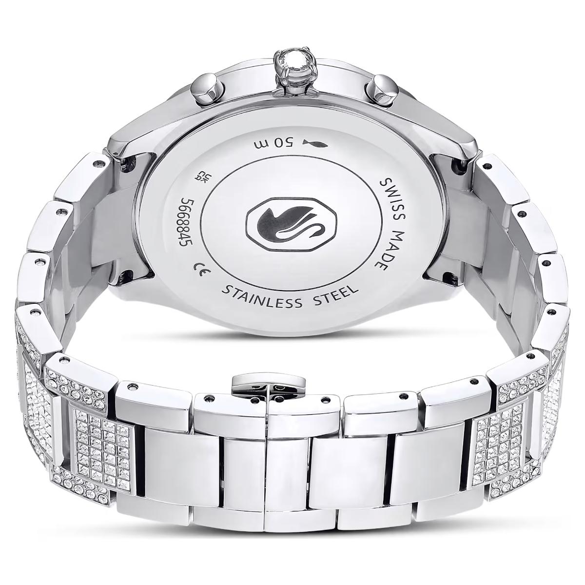 Silver watch with detailed design on a white background