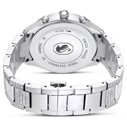 Silver watch with detailed design on a white background