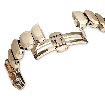 Gold bracelet with geometric design on a white background