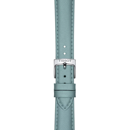 Light blue watch strap with Tissot logo on a white background