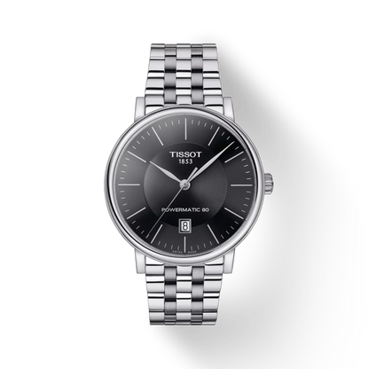 Tissot watch with silver bracelet on a white background