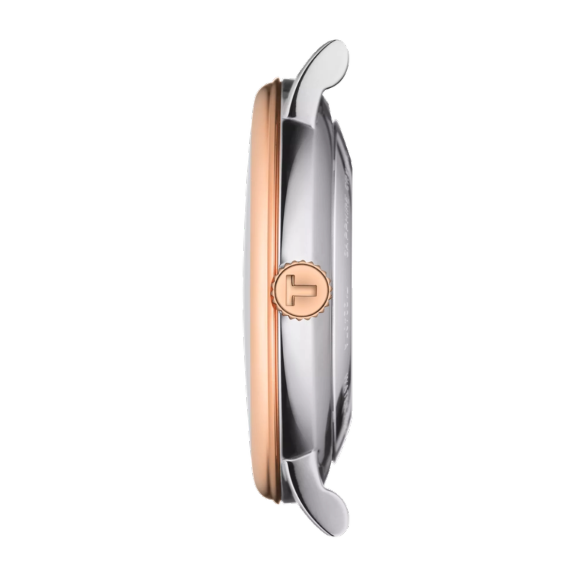Silver and rose gold smartwatch on a white background